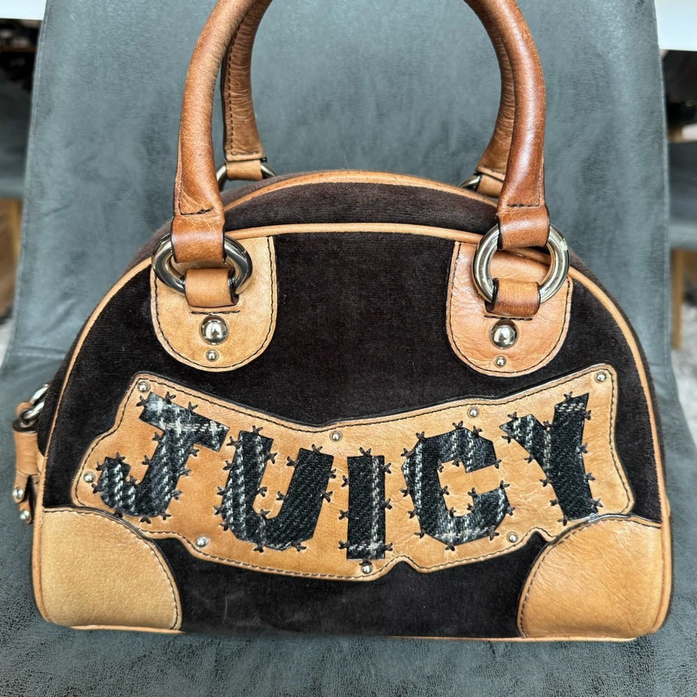 Vintage Y2K Juicy Couture Velour and Leather Bowler Handbag